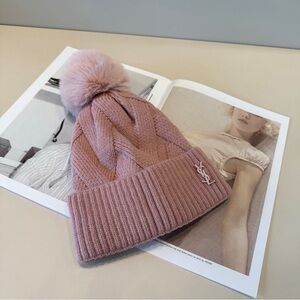 Yves Saint Laurent Women’s Pink Knit Beanie Hat